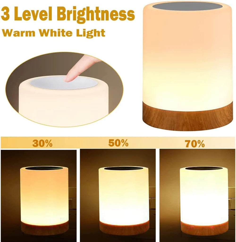 Night Light Touch Sensor Table Lamp for Bedroom Rechargeable Dimmable Warm White Light RGB Color Changing