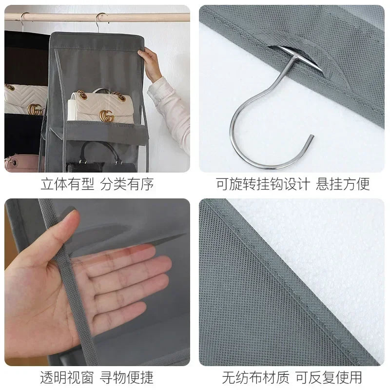 Bag Storage Hanging Bag for Wardrobe Closet Hanging Double-Sided Transparent Storage Organize Six Layer Storage Bag with Hook