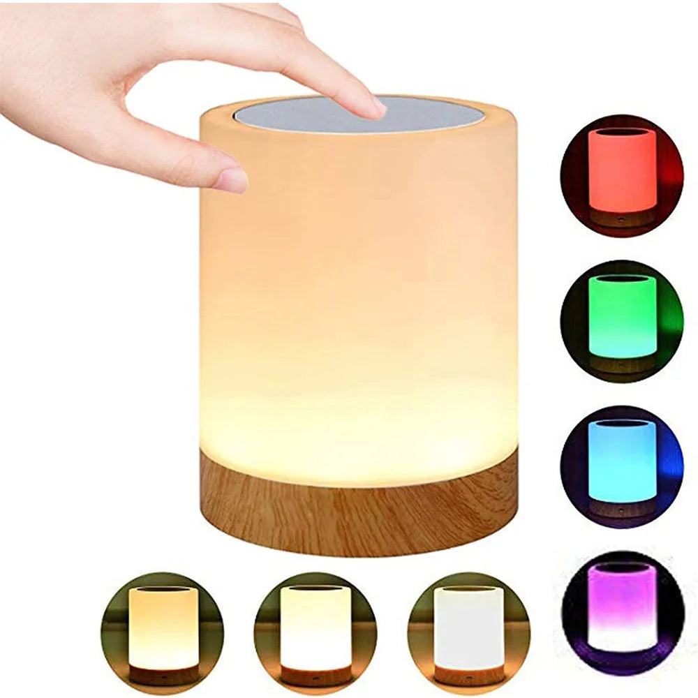 Night Light Touch Sensor Table Lamp for Bedroom Rechargeable Dimmable Warm White Light RGB Color Changing