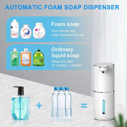 Touchless Automatic Foaming Soap Dispenser - USB Rechargeable, 380ml, Adjustable Foam Levels