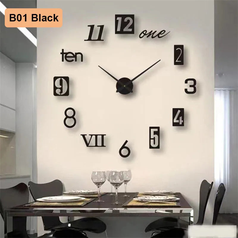 Large 3D Number Wall Clock Poster - Soundless Home Decor for Living Room & Bedroom