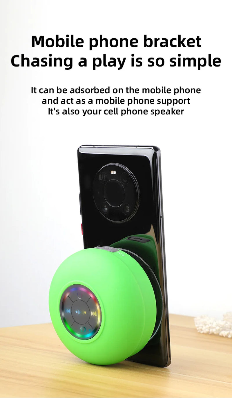 Portable Waterproof Bluetooth Speaker with Suction Cup, Subwoofer and LED Lights 