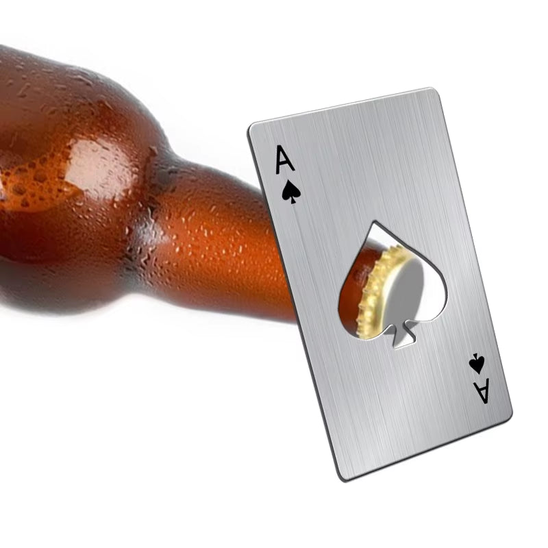 1PC Bottle Opener Poker Creative Pocket Metal Multifunction Credit Card Bottle Opener Black Peach a Stainless Steel