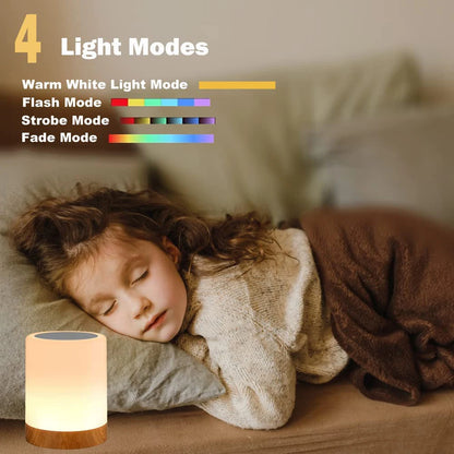 Night Light Touch Sensor Table Lamp for Bedroom Rechargeable Dimmable Warm White Light RGB Color Changing