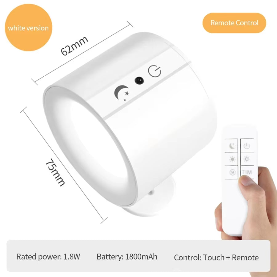 Led Double Head Wall Sconces Light Touch Control Remote 360 Rotatable 3 Color Modes Wall Light USB Recharge Wireless Night Light