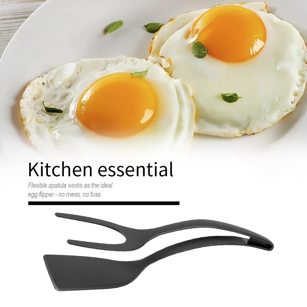 New Nylon Grip 2 In 1 Flip Tongs Egg Spatula Tongs Steak Spatula Tongs Clamp Pancake Fried Turners Kitchen Accessories