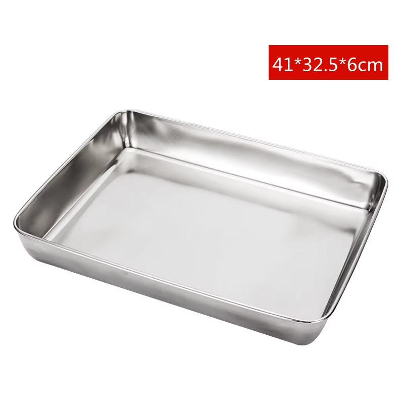 Stainless Steel Food Storage Rectangular Tray Baking Pans Deep Plates Container Kitchen Organizer