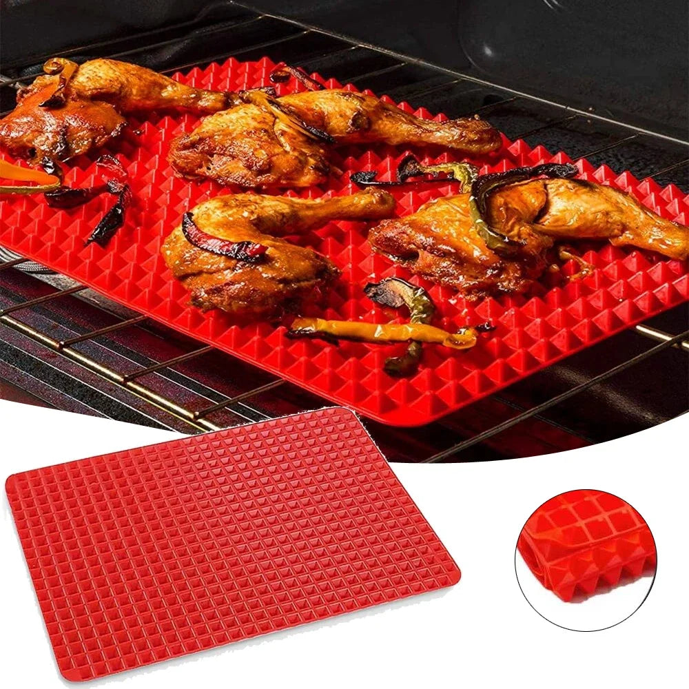 Non-Stick Silicone Pyramid Cooking Mat Baking Mat with Grid Versatile Oven BBQ Cooking Mat Heat-Resistant Mat Kitchen Tools