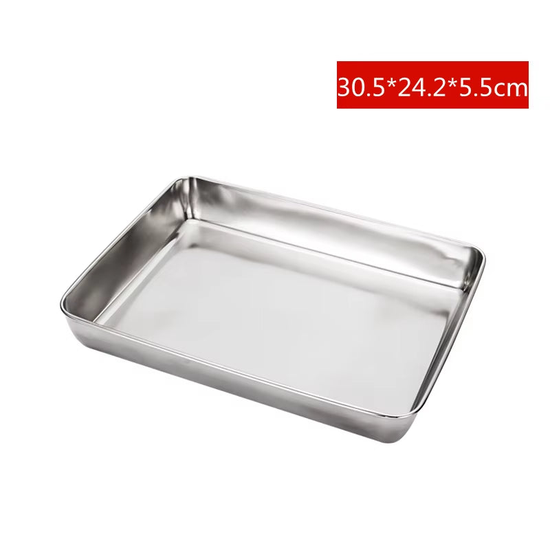 Stainless Steel Food Storage Rectangular Tray Baking Pans Deep Plates Container Kitchen Organizer