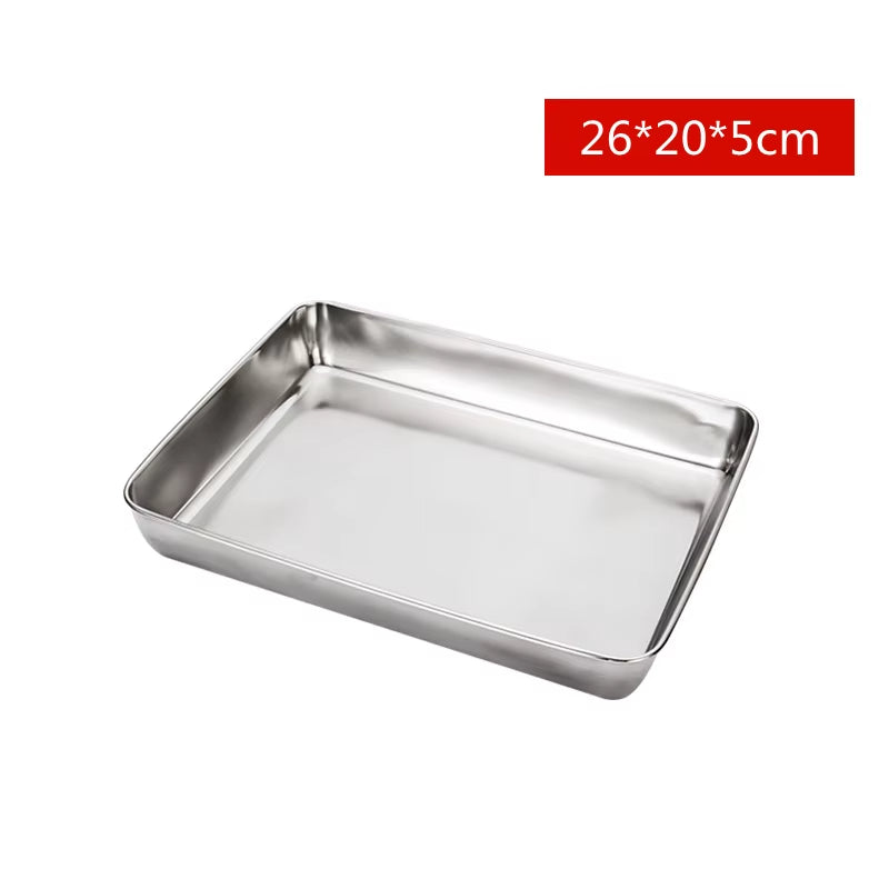 Stainless Steel Food Storage Rectangular Tray Baking Pans Deep Plates Container Kitchen Organizer