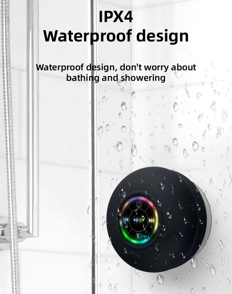 Portable Waterproof Bluetooth Speaker with Suction Cup, Subwoofer and LED Lights 