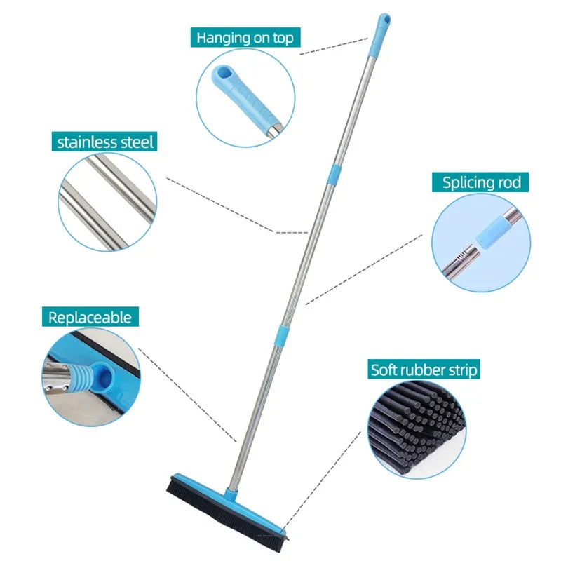 Rubber Broom Pet Hair Lint With Removal Piece Telescopic Bristles Magic Clean Sweeper Squeegee Scratch Bristle Long Push Broom Soft