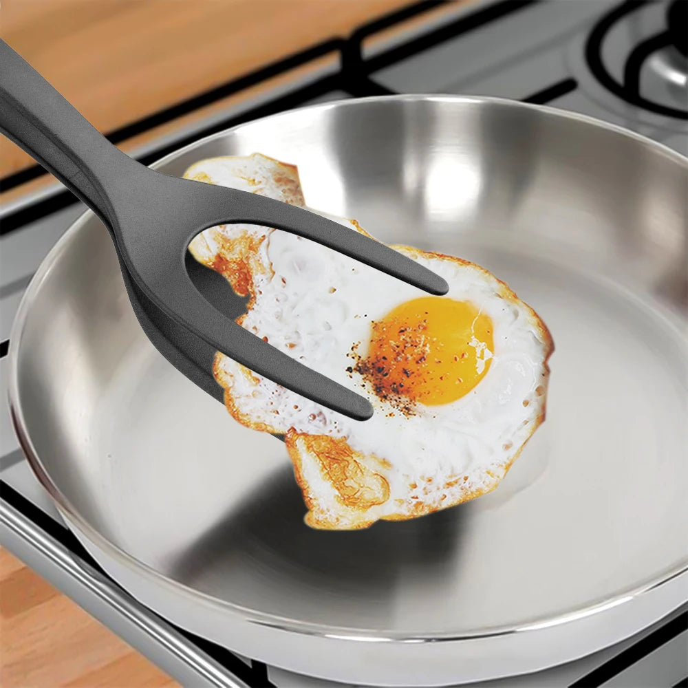 New Nylon Grip 2 In 1 Flip Tongs Egg Spatula Tongs Steak Spatula Tongs Clamp Pancake Fried Turners Kitchen Accessories