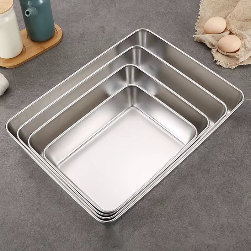 Stainless Steel Food Storage Rectangular Tray Baking Pans Deep Plates Container Kitchen Organizer