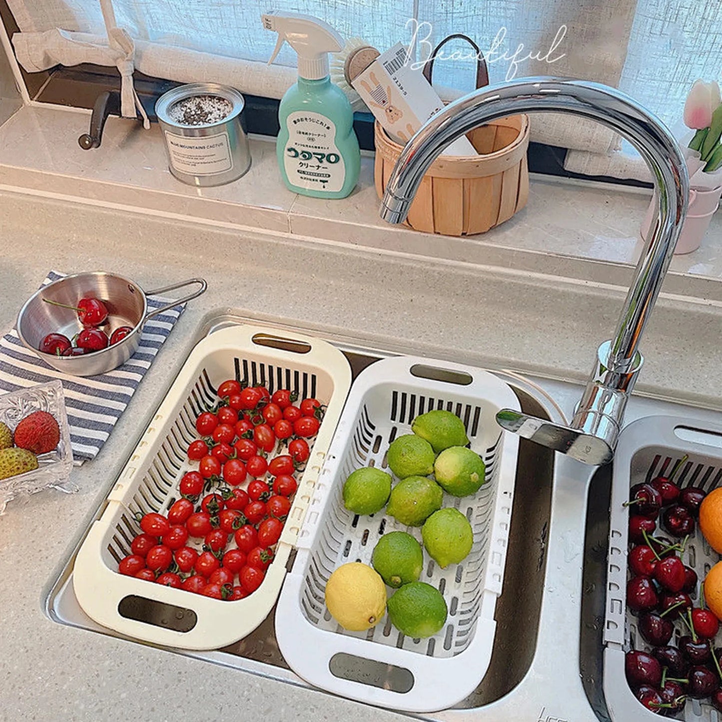 Drain Basket Bowl Rack Kitchen for Fruit Basin Storage Rack Sink Retractable Sink Storage Rack