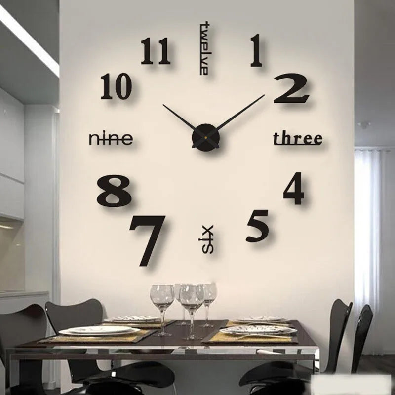 Large 3D Number Wall Clock Poster - Soundless Home Decor for Living Room & Bedroom