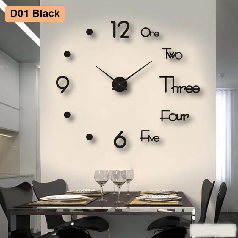 Large 3D Number Wall Clock Poster - Soundless Home Decor for Living Room & Bedroom