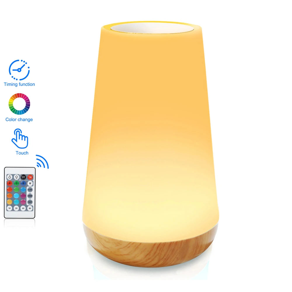 Night Light Touch Sensor Table Lamp for Bedroom Rechargeable Dimmable Warm White Light RGB Color Changing