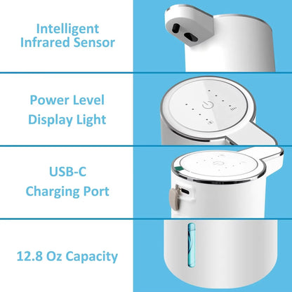 Touchless Automatic Foaming Soap Dispenser - USB Rechargeable, 380ml, Adjustable Foam Levels