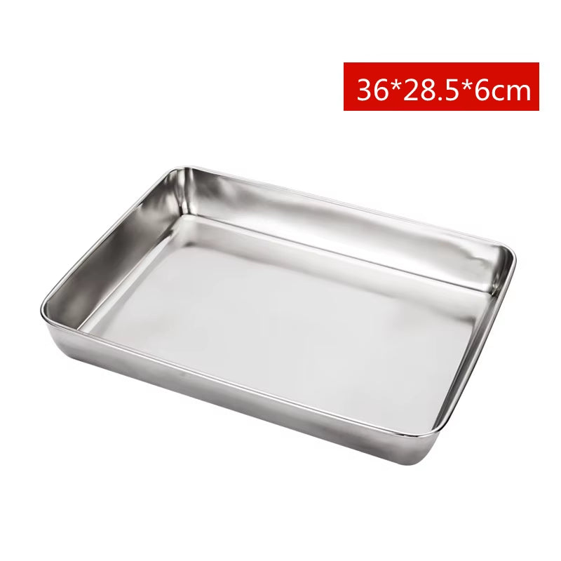 Stainless Steel Food Storage Rectangular Tray Baking Pans Deep Plates Container Kitchen Organizer